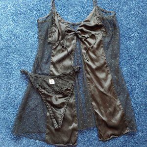 Victoria's Secret Vintage Silk Black Baby Doll Size Small